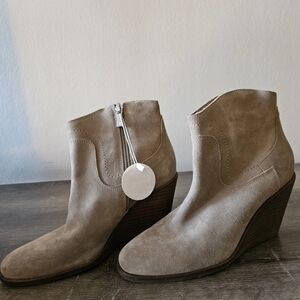 Lucky Brand Wedge Ankle Boots in Taupe Suede